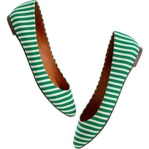 Madewell- Green Striped Pointed Flats- 7.5